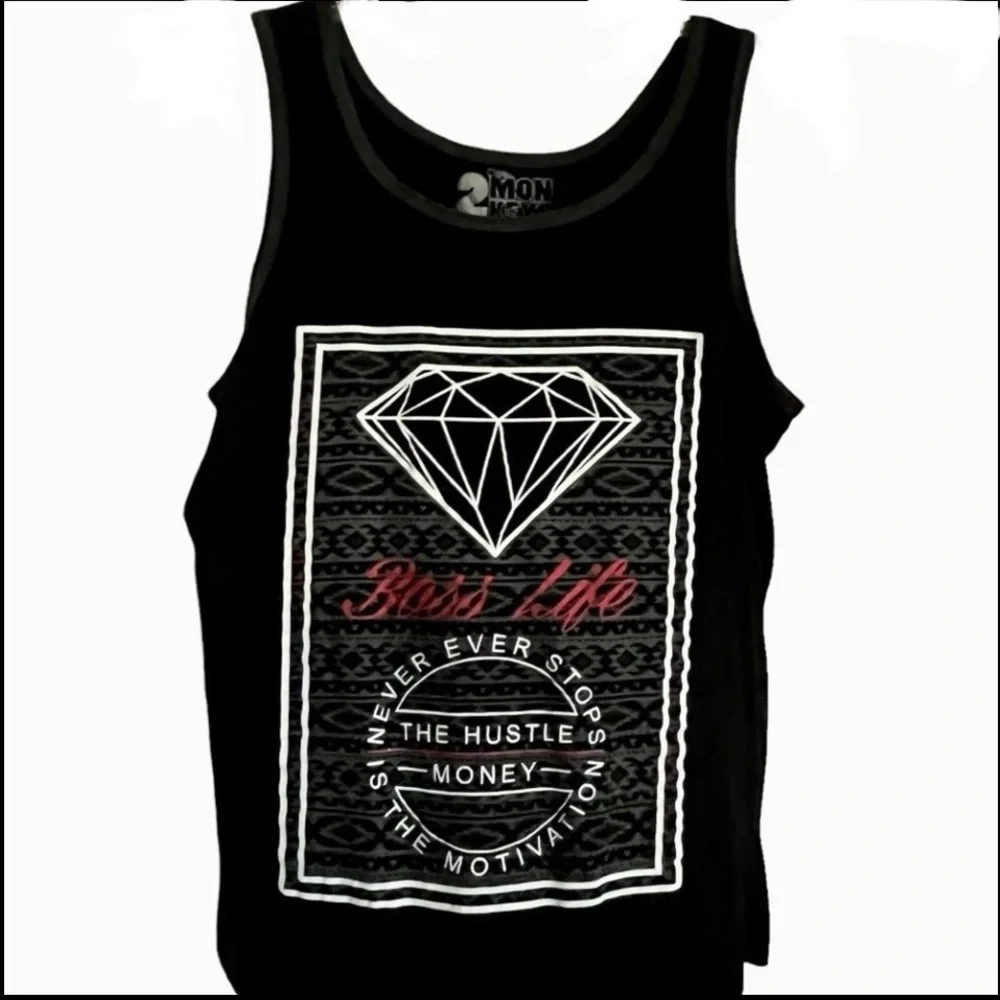 Hot Topic 2 Monkeys Side Hustle Tank True Black "Boss Life” Top New - Picture 10 of 10